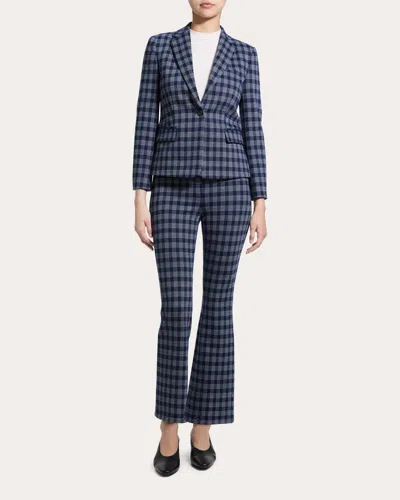 Theory Check Print Single Button Blazer In Blue