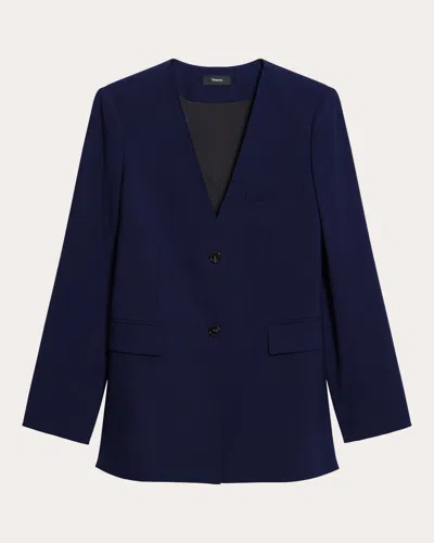 Theory Collarless Wool Stretch Jacket In Blue
