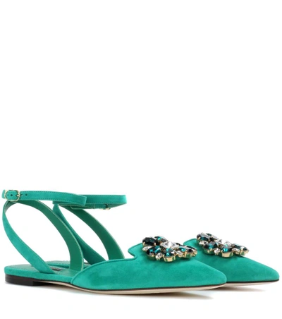 Shop Dolce & Gabbana Bellucci Embellished Suede Sandals In Foglia