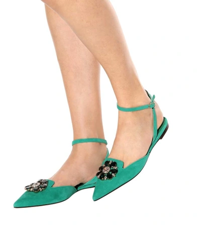 Shop Dolce & Gabbana Bellucci Embellished Suede Sandals In Foglia