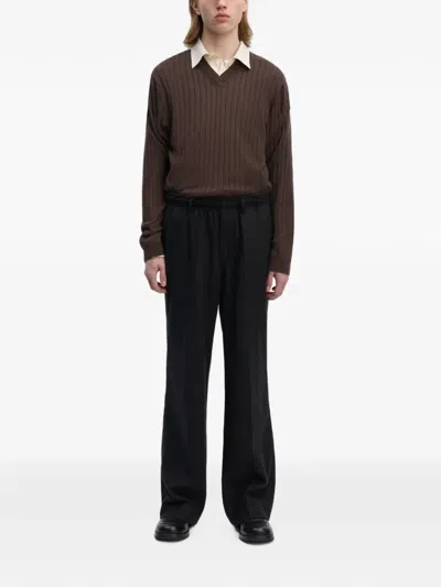 Another Aspect Pinstripe-pattern Trousers In Black