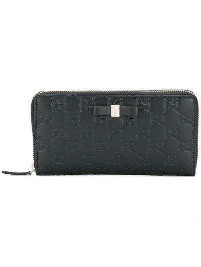 Gucci Bow  Signature Zip Around Wallet - Black