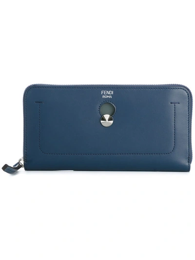 Fendi Dotcom Continental Leather Wallet In Blue