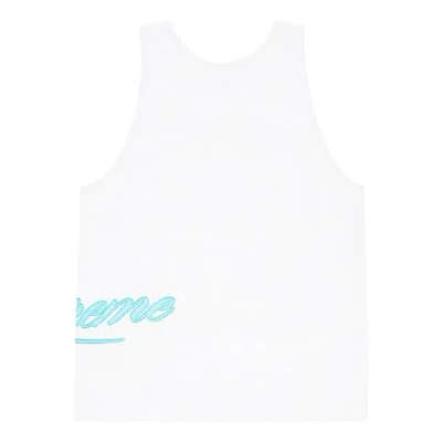Supreme Mesh Script Tank Top 'white Blue'