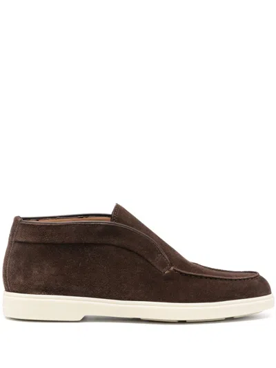Santoni Brown Cedar Suede Ankle Boots In Brown