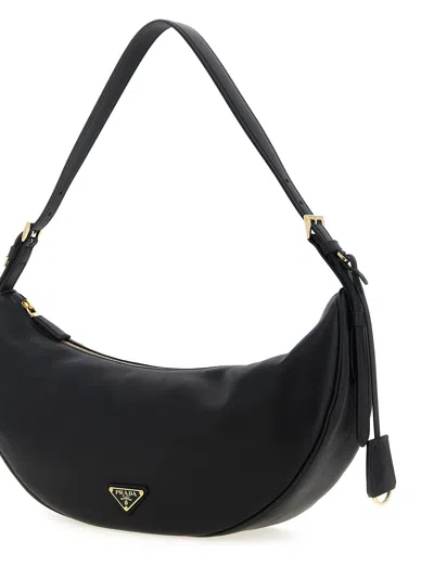 Prada Large Crescent Leather Crossbody Handbag In Black