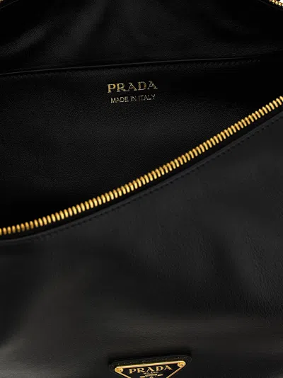 Prada Large Crescent Leather Crossbody Handbag In Black