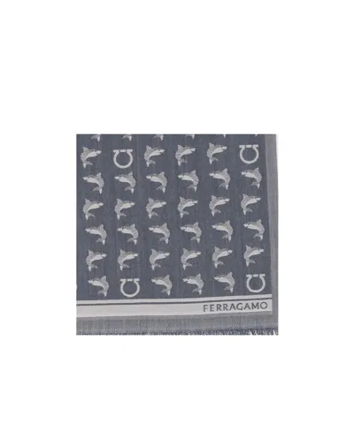 Ferragamo Multi Patterned Fringed Wool Scarf In White