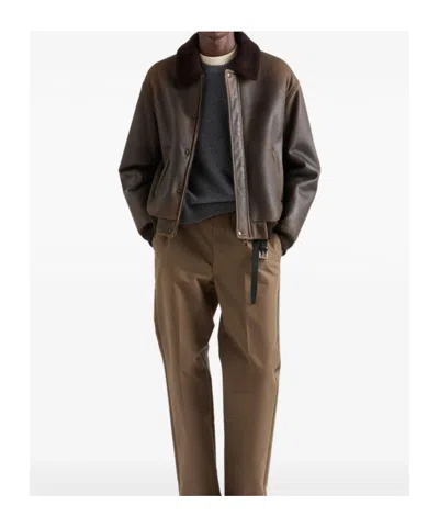 Prada Collared Long-sleeved Leather Jacket In Multi
