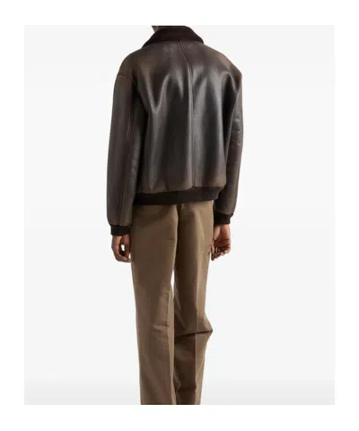 Prada Collared Long-sleeved Leather Jacket In Multi