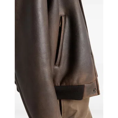 Prada Collared Long-sleeved Leather Jacket In Multi