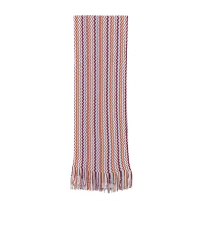 Missoni Zig-zag Pattern Fringed Scarf In White