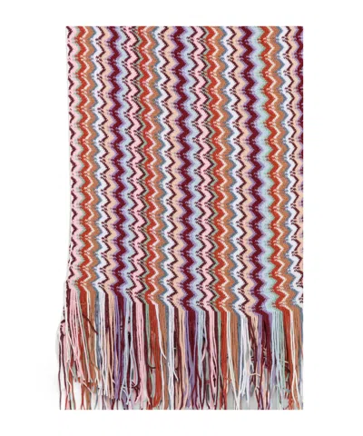 Missoni Zig-zag Pattern Fringed Scarf In White