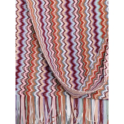 Missoni Zig-zag Pattern Fringed Scarf In White