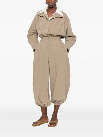 Source Unknown Ruched-details Tapered Trousers In Brown
