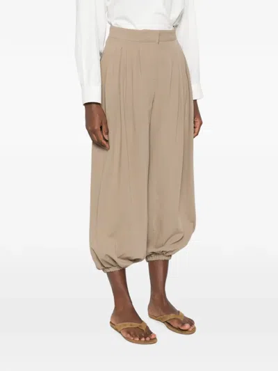 Source Unknown Ruched-details Tapered Trousers In Brown