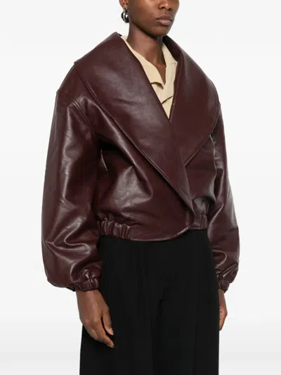 Source Unknown Faux Leather Eleni Bomber Jacket In Brown