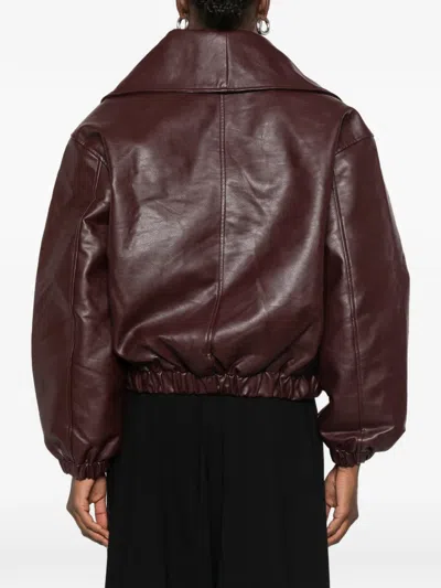 Source Unknown Faux Leather Eleni Bomber Jacket In Brown