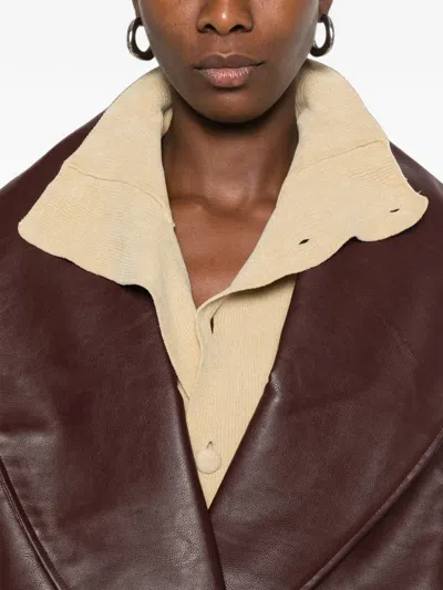 Source Unknown Faux Leather Eleni Bomber Jacket In Brown
