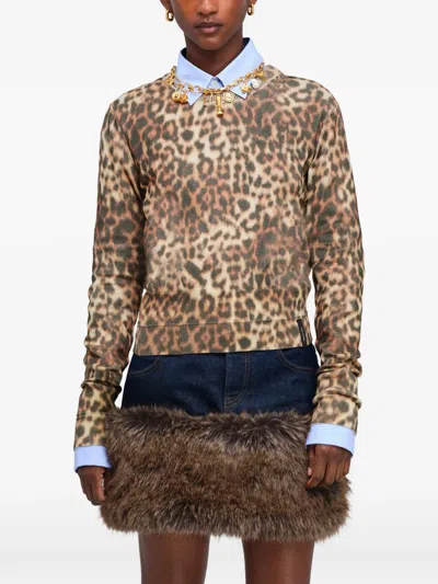 Marc Jacobs Leopard-print Cotton Sweater In Brown