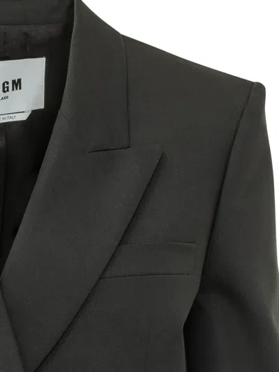 Msgm Double-breasted Peak-lapels Blazer In Black