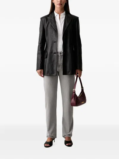 Trussardi Single-breasted Leather Jacket In Black