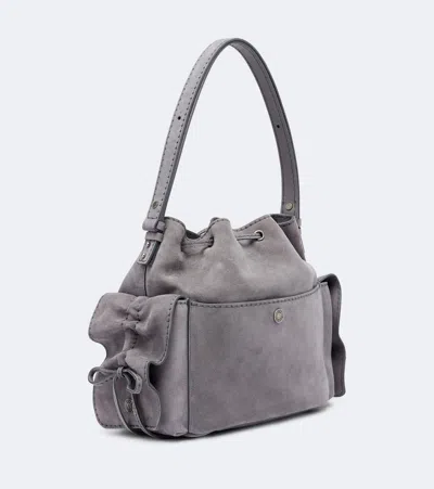 Acne Studios Multipocket Medium Suede Bucket Bag In Grey