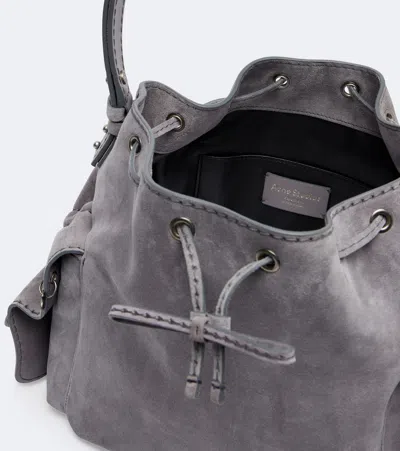 Acne Studios Multipocket Medium Suede Bucket Bag In Grey