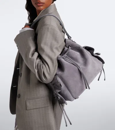 Acne Studios Multipocket Medium Suede Bucket Bag In Grey