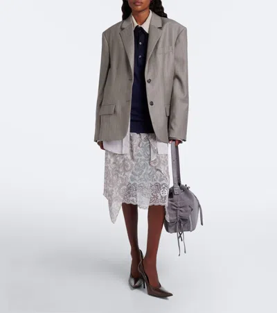 Acne Studios Multipocket Medium Suede Bucket Bag In Grey