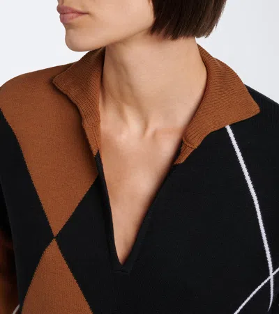 Max Mara Argyle Virgin Wool Sweater In Brown