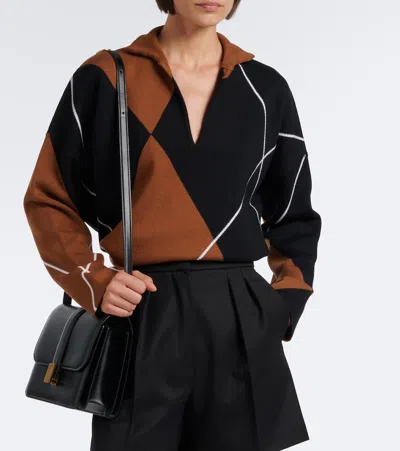Max Mara Argyle Virgin Wool Sweater In Brown