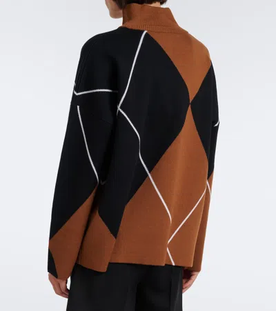 Max Mara Argyle Virgin Wool Sweater In Brown