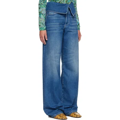 Dries Van Noten Blue Folded Denim Jeans In Blue
