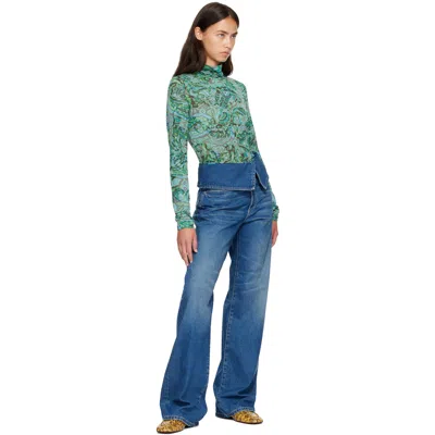 Dries Van Noten Blue Folded Denim Jeans In Blue