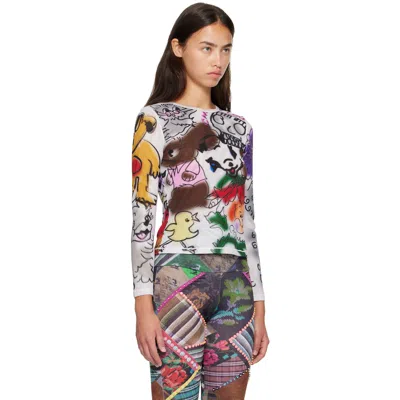 Chopova Lowena White Spray It Fitted Mesh Top In Multi
