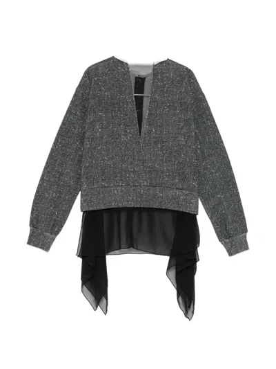 Undercover Herringbone-pattern Layered Cardigan In Gray