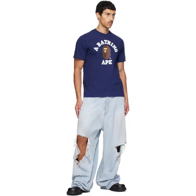 Bape Navy College T-shirt In Blue