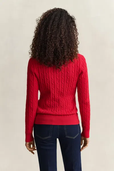 Gant Classic Cable Knit Sweater In Ruby Red