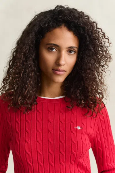 Gant Classic Cable Knit Sweater In Ruby Red