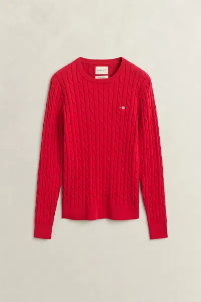 Gant Classic Cable Knit Sweater In Ruby Red