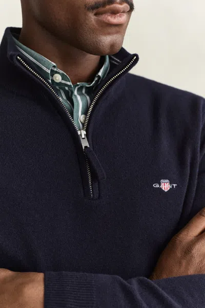 Gant Lambswool Half-zip Sweater In Blue