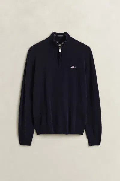 Gant Lambswool Half-zip Sweater In Blue
