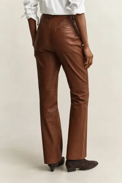 Gant Flared Leather Pants In Brown