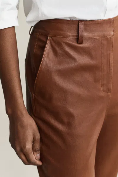 Gant Flared Leather Pants In Brown