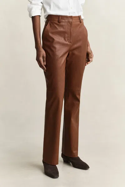 Gant Flared Leather Pants In Brown