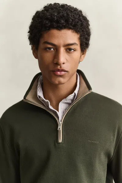 Gant Sacker Rib Half-zip Sweatshirt In Green