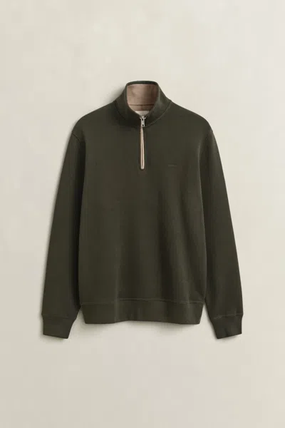 Gant Sacker Rib Half-zip Sweatshirt In Green