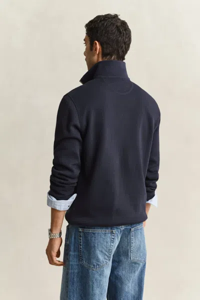Gant Sacker Rib Half-zip Sweatshirt In Blue