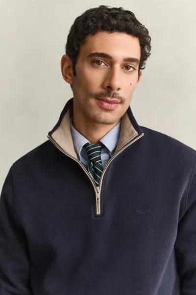 Gant Sacker Rib Half-zip Sweatshirt In Blue